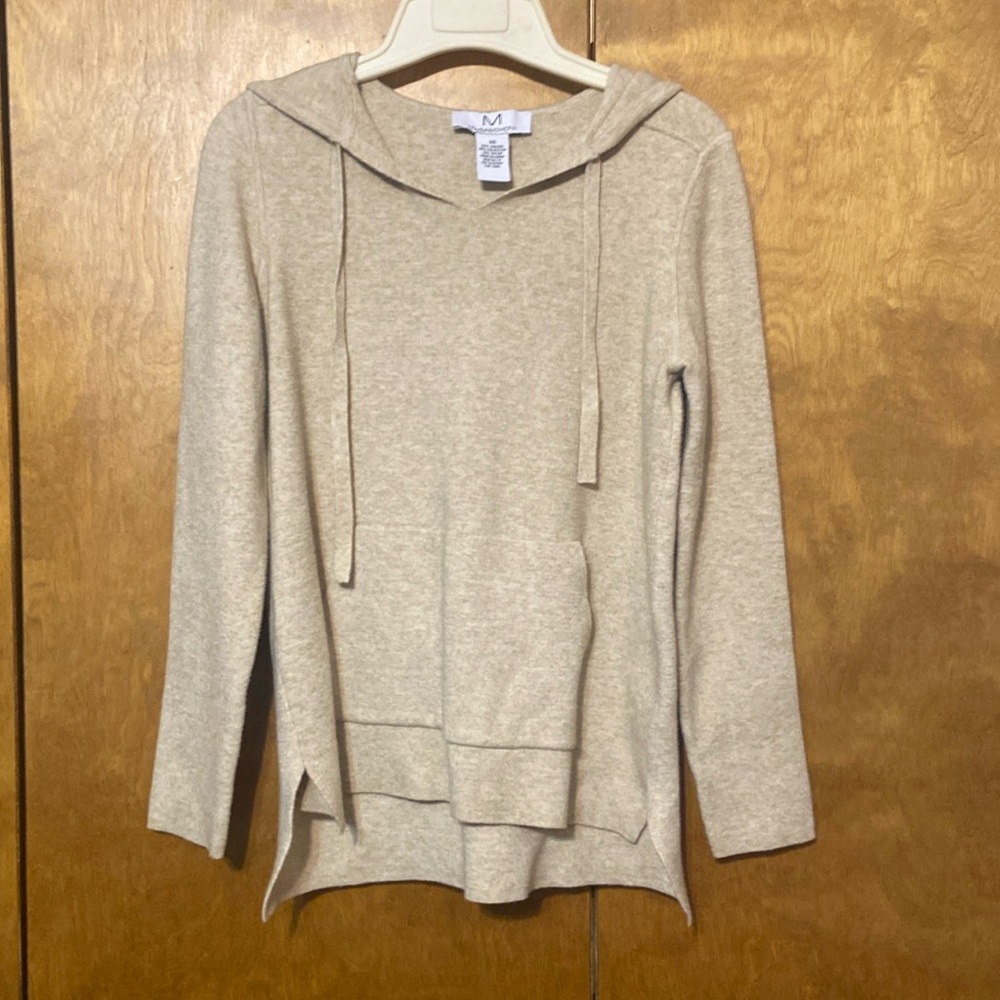 Magaschoni pull over hooded tan sweater size XS